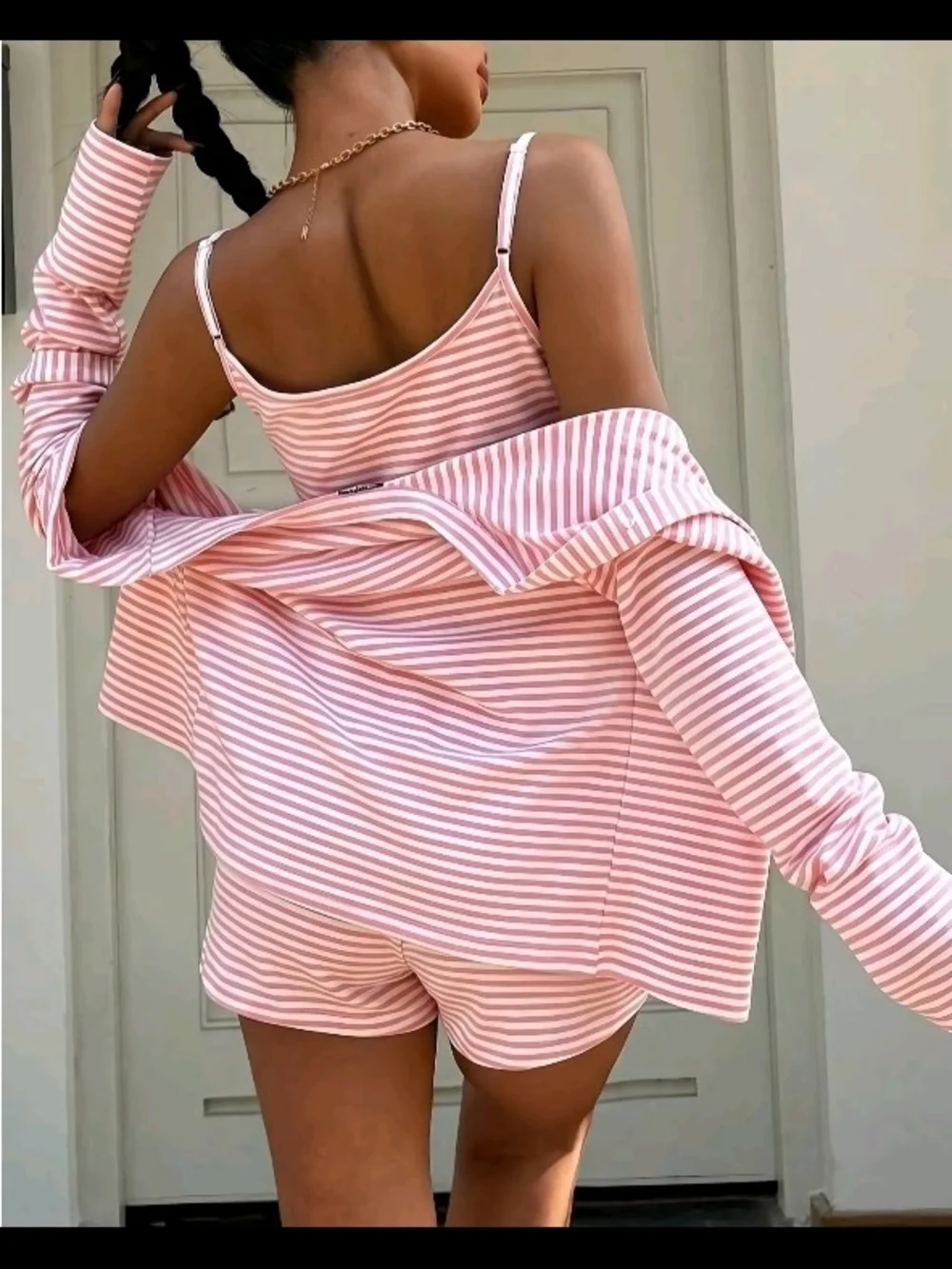 Striped Pink Tank Top & Cardigan Set - Women's Summer Co-ord
